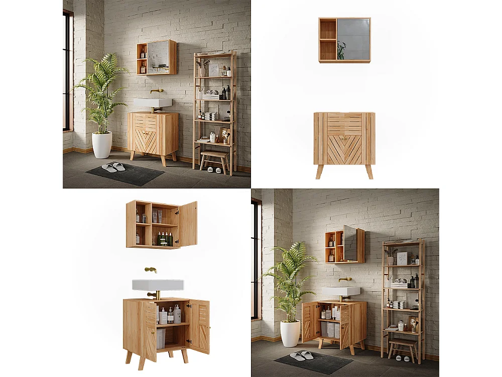 Ensemble de meubles de salle de bains bambou 60x36x65 lucie