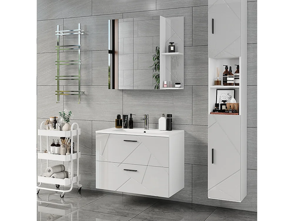 Conjunto de muebles de baño blanco/blanco alto brillo 80x44.6x57 irma