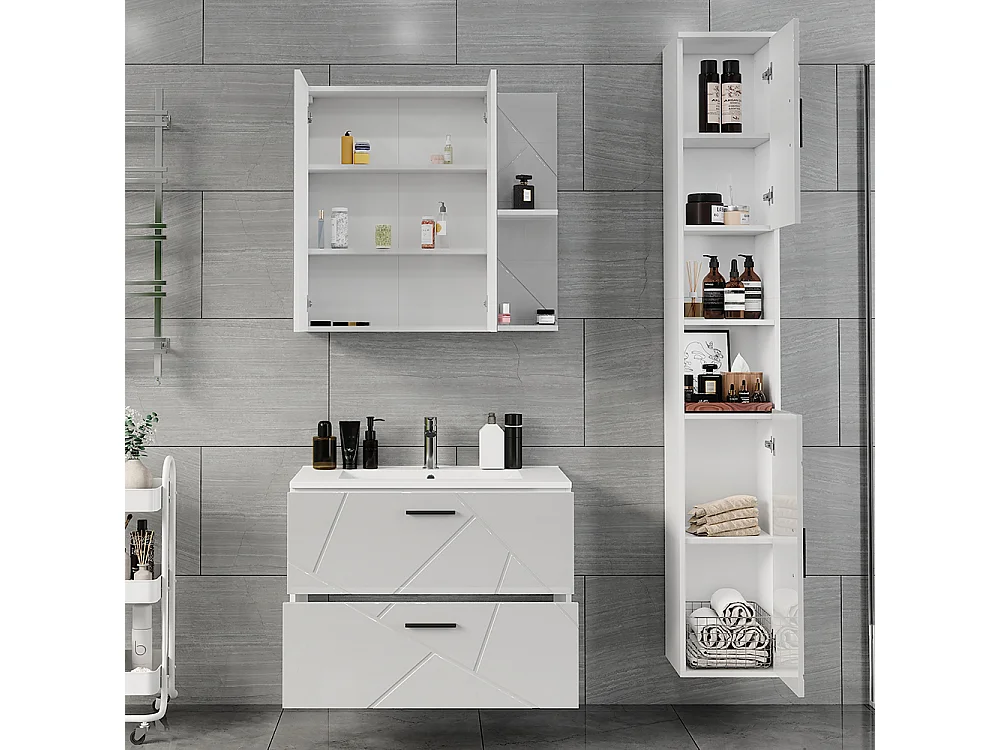 Ensemble de meubles de salle de bain blanc/blanc brillant 80x44.6x57 irma