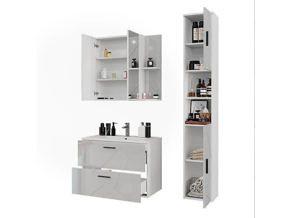 Ensemble de meubles de salle de bain blanc/blanc brillant 80x44.6x57 irma