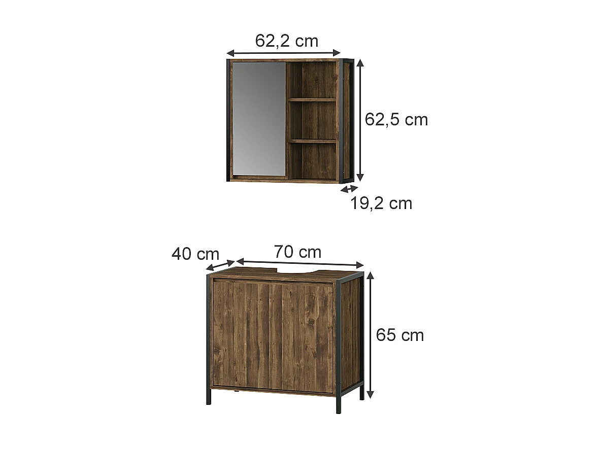 Meubles bain chêne/noir 70x40x65 naola