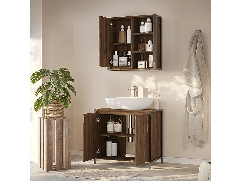 Meubles bain chêne/noir 70x40x65 naola