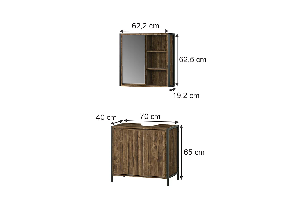 Meubles bain chêne/noir 70x40x65 naola