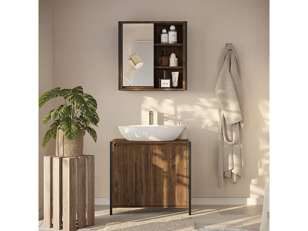 Meubles bain chêne/noir 70x40x65 naola