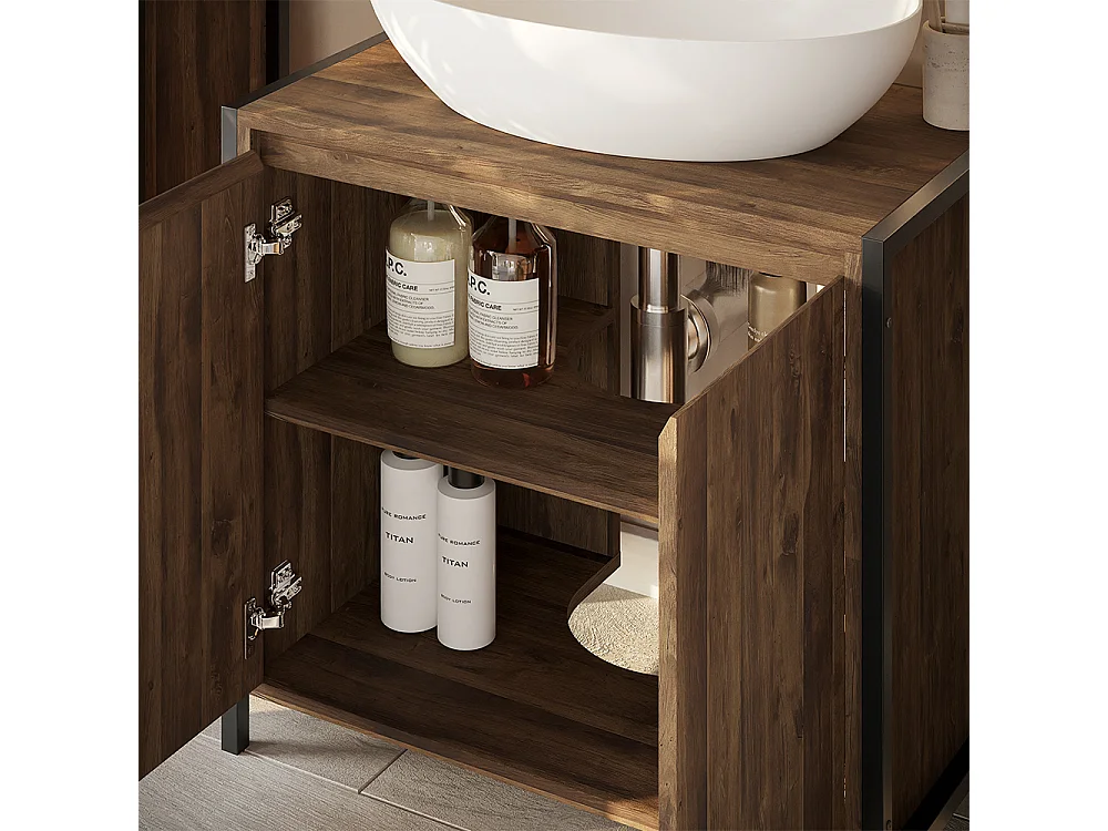 Meubles bain chêne/noir 70x40x65 naola