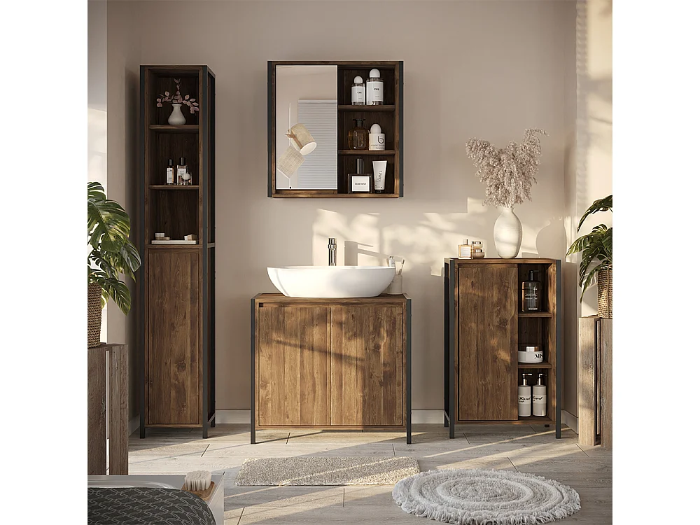 Meubles bain chêne/noir 70x40x65 naola