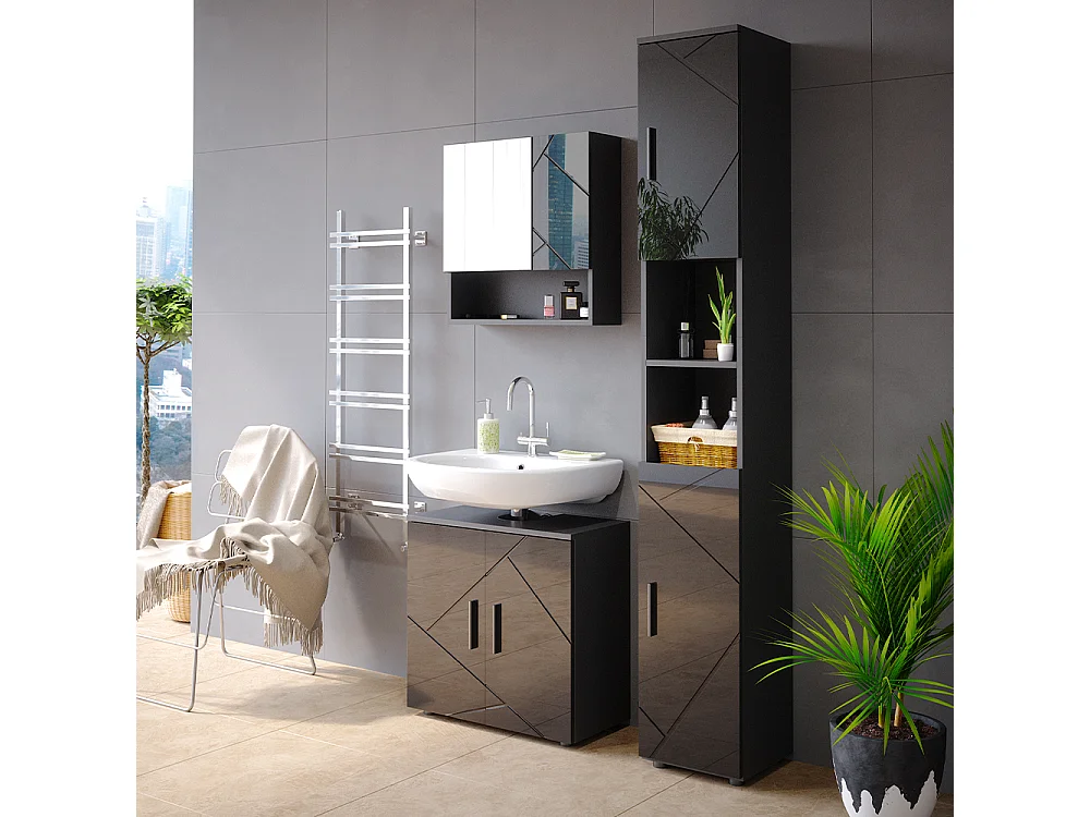Conjunto de muebles de baño antracita alto brillo 80x41x58.6 irma