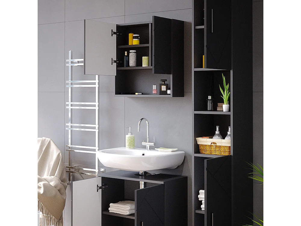 Conjunto de muebles de baño antracita alto brillo 80x41x58.6 irma