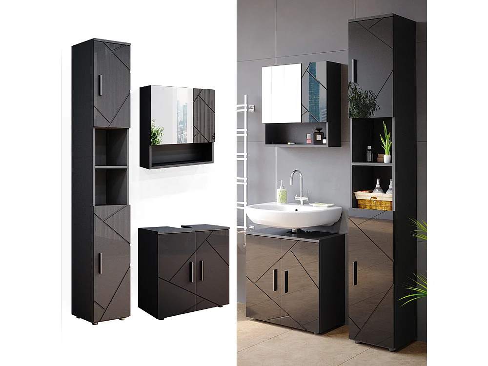 Meubles bain anthracite haute brillance 80x41x58.6 irma