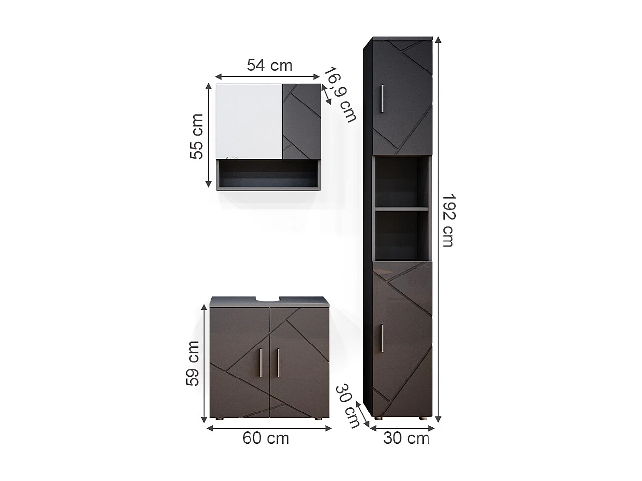 Meubles bain anthracite haute brillance 80x41x58.6 irma