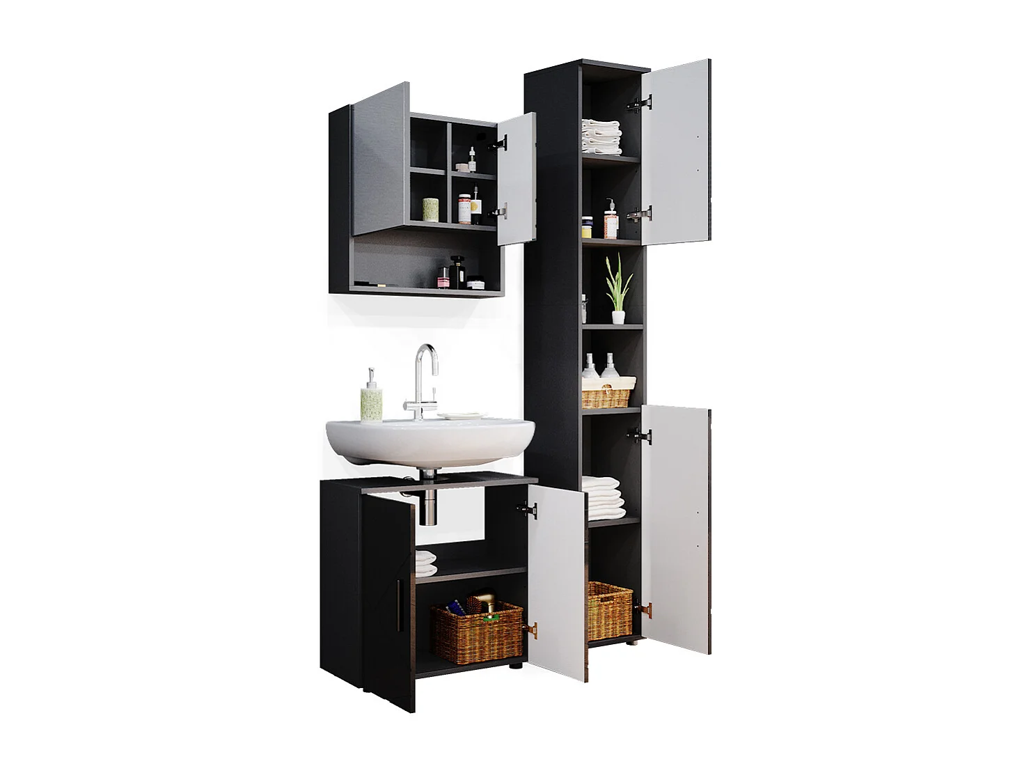 Meubles bain anthracite haute brillance 80x41x58.6 irma