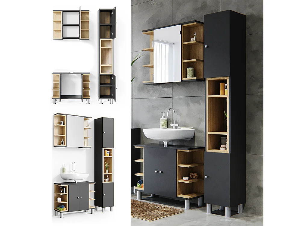 Meubles bain anthracite 79.6x32x64 aquis