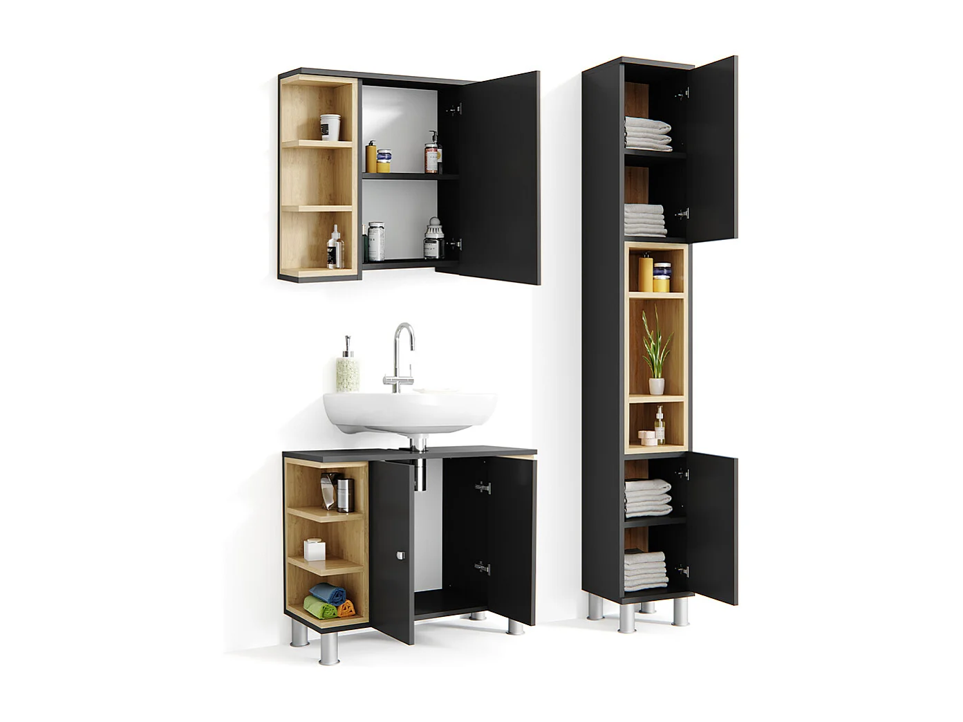 Meubles bain anthracite 79.6x32x64 aquis