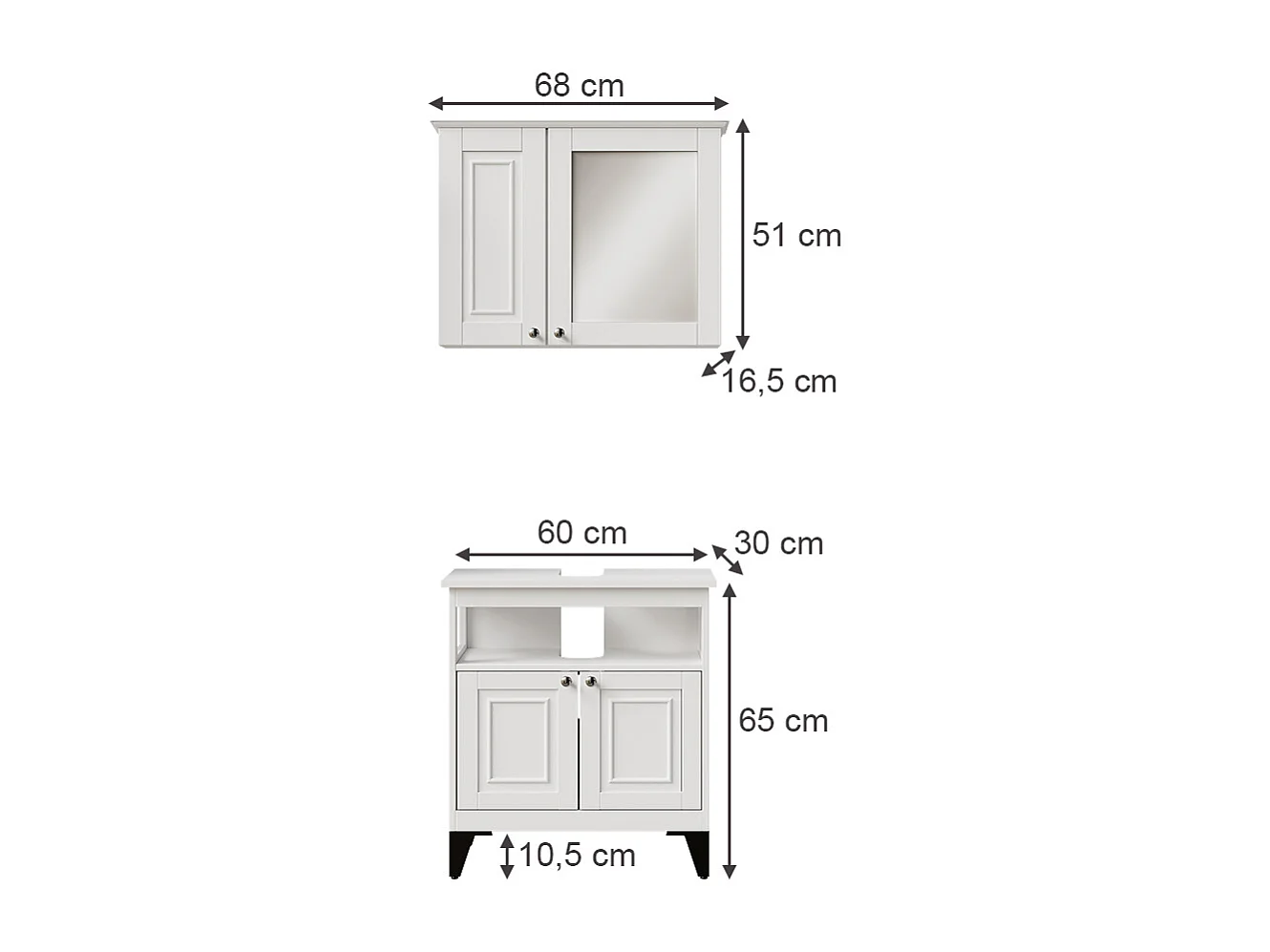 Set di mobili da bagno bianco 60x30x65 vanity