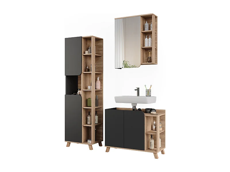Set di mobili da bagno sonoma/antracite 80x35x65 karen