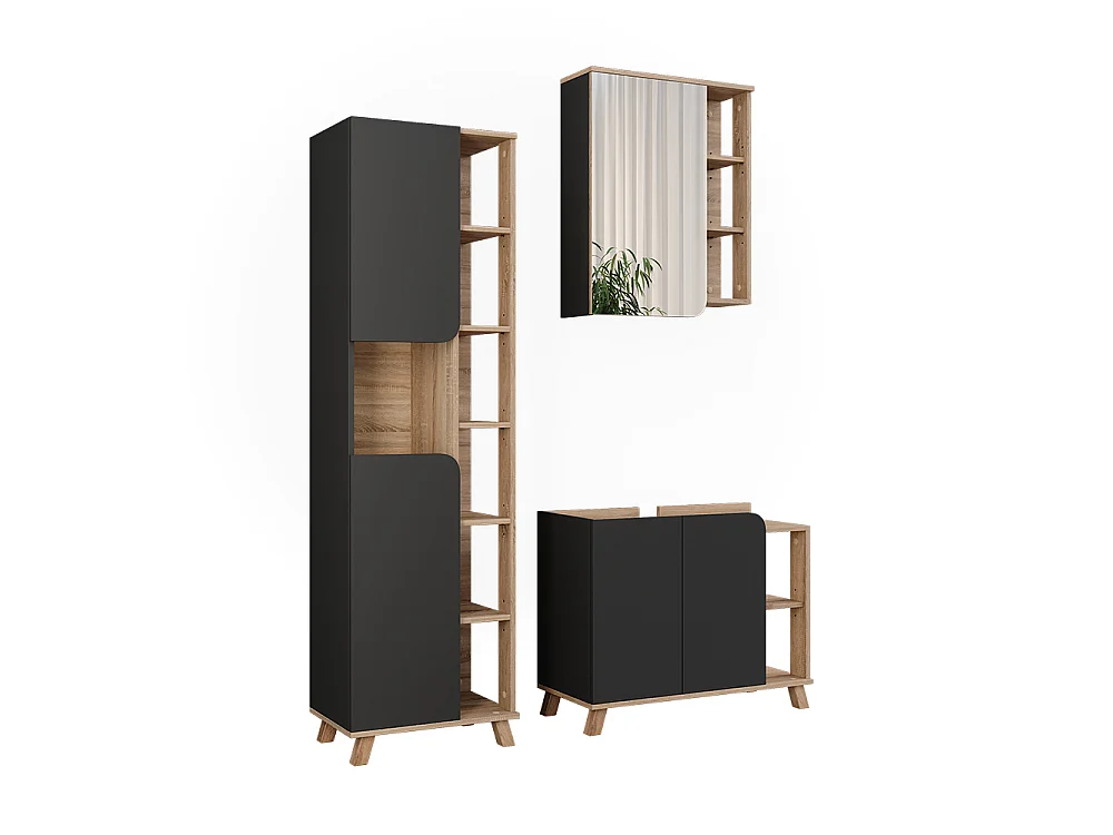 Badmöbel-Set sonoma/anthrazit 80x35x65 karen