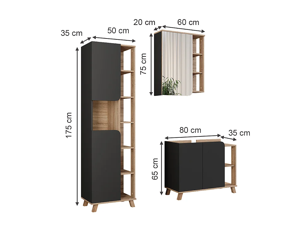 Badmöbel-Set sonoma/anthrazit 80x35x65 karen