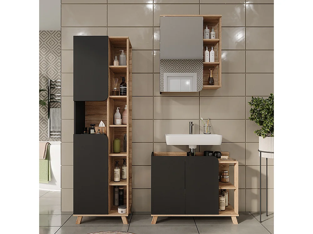 Badmöbel-Set sonoma/anthrazit 80x35x65 karen
