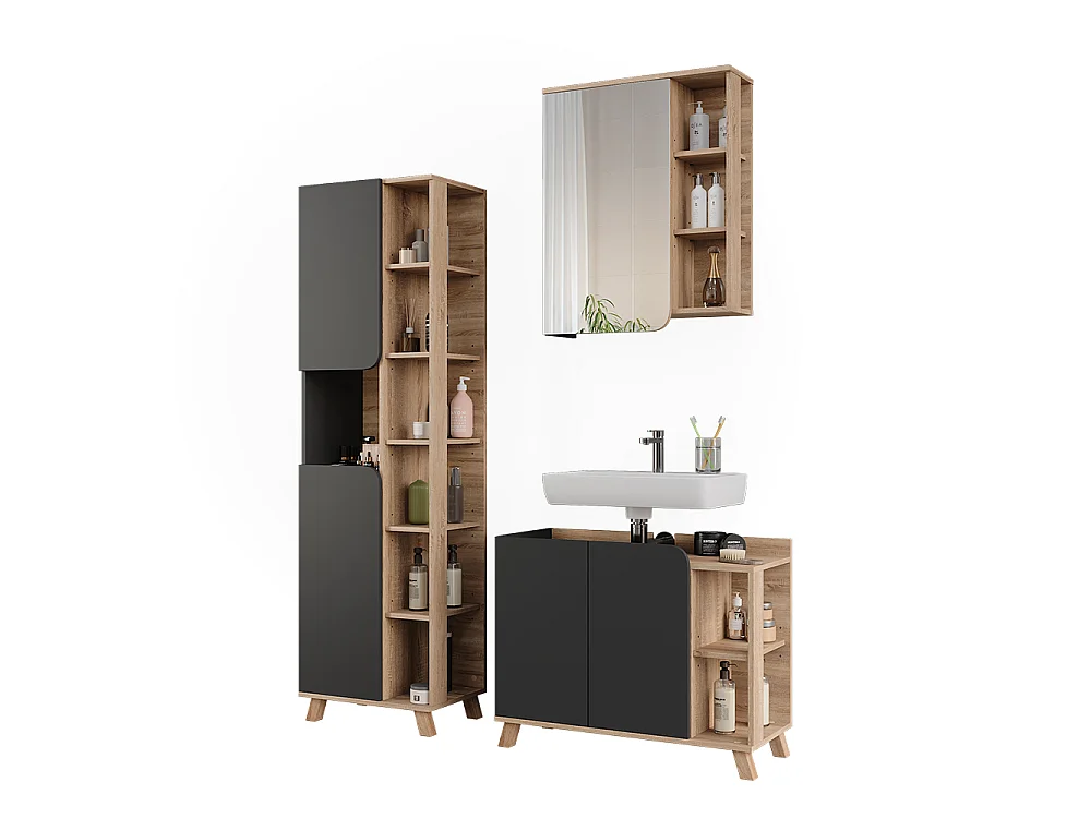 Badmöbel-Set sonoma/anthrazit 80x35x65 karen