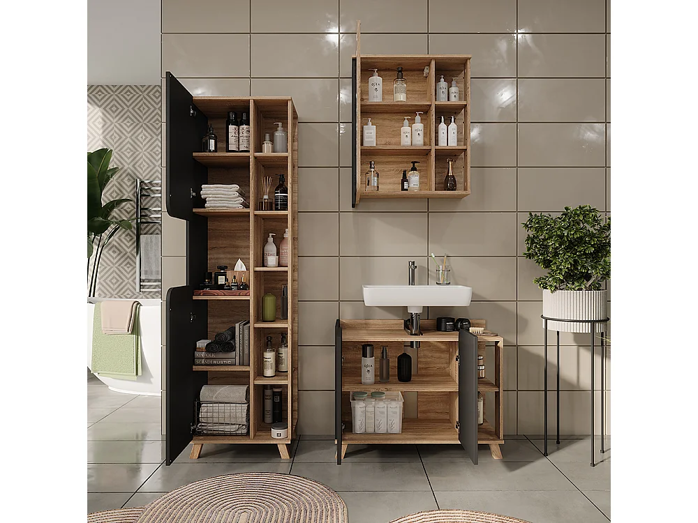Badmöbel-Set sonoma/anthrazit 80x35x65 karen