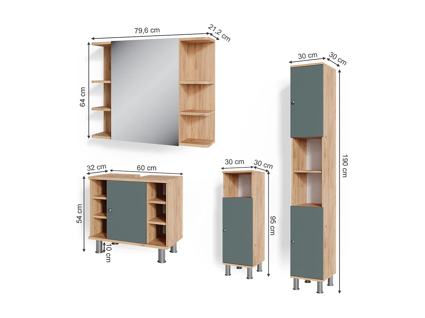 Set mobili bagno verde 60x32x54 fynn