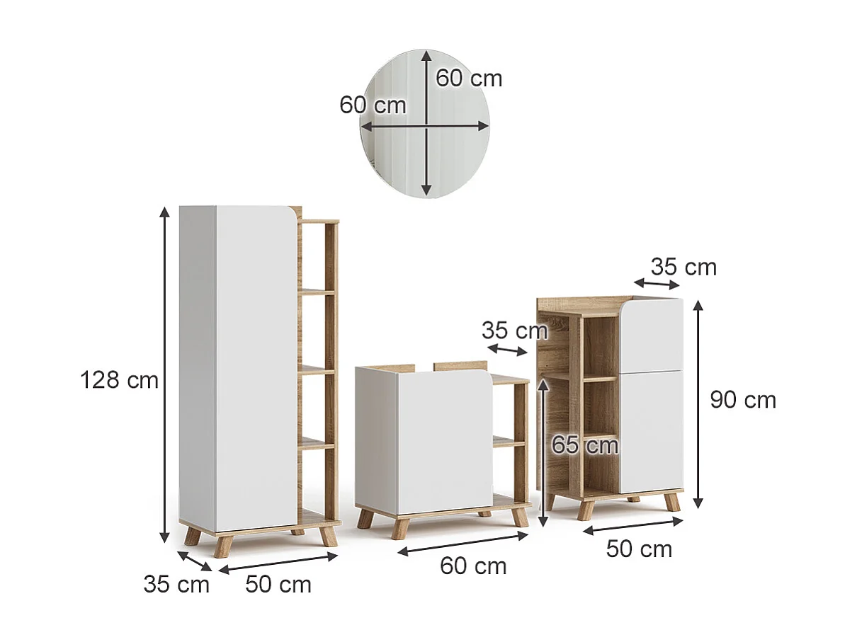 Meubles bain sonoma/blanc 60x35x65 karen