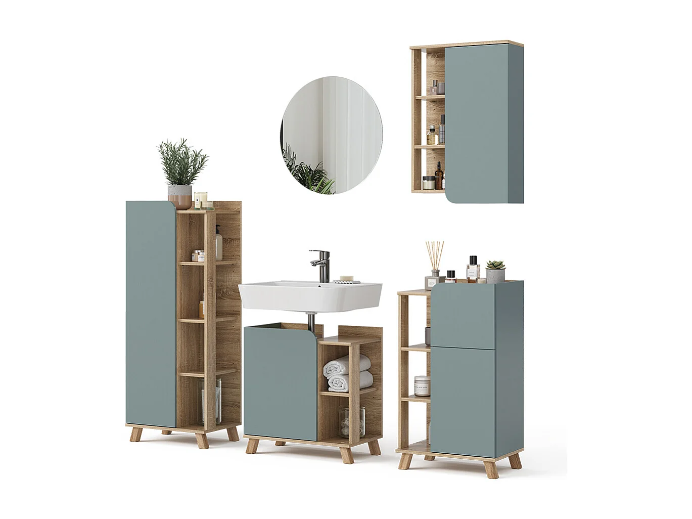 Badkamermeubelset sonoma/blauw 60x35x65 karen