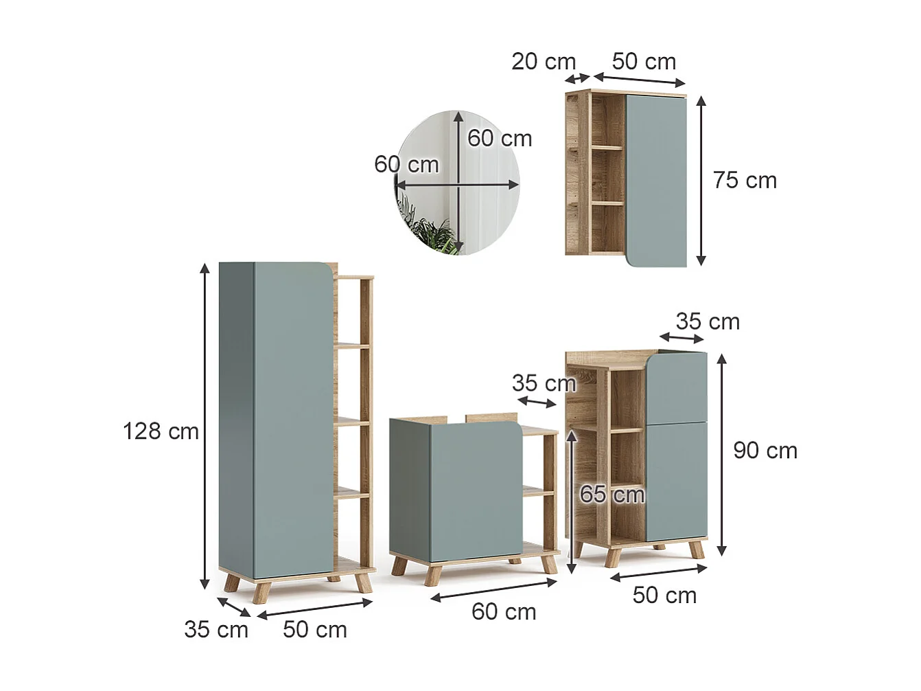 Meubles bain sonoma/bleu 60x35x65 karen