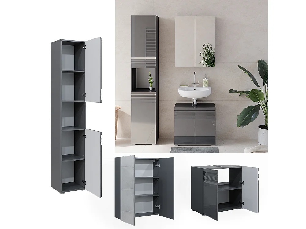 Conjunto de muebles de baño antracita alto brillo 56x34x60 fredd