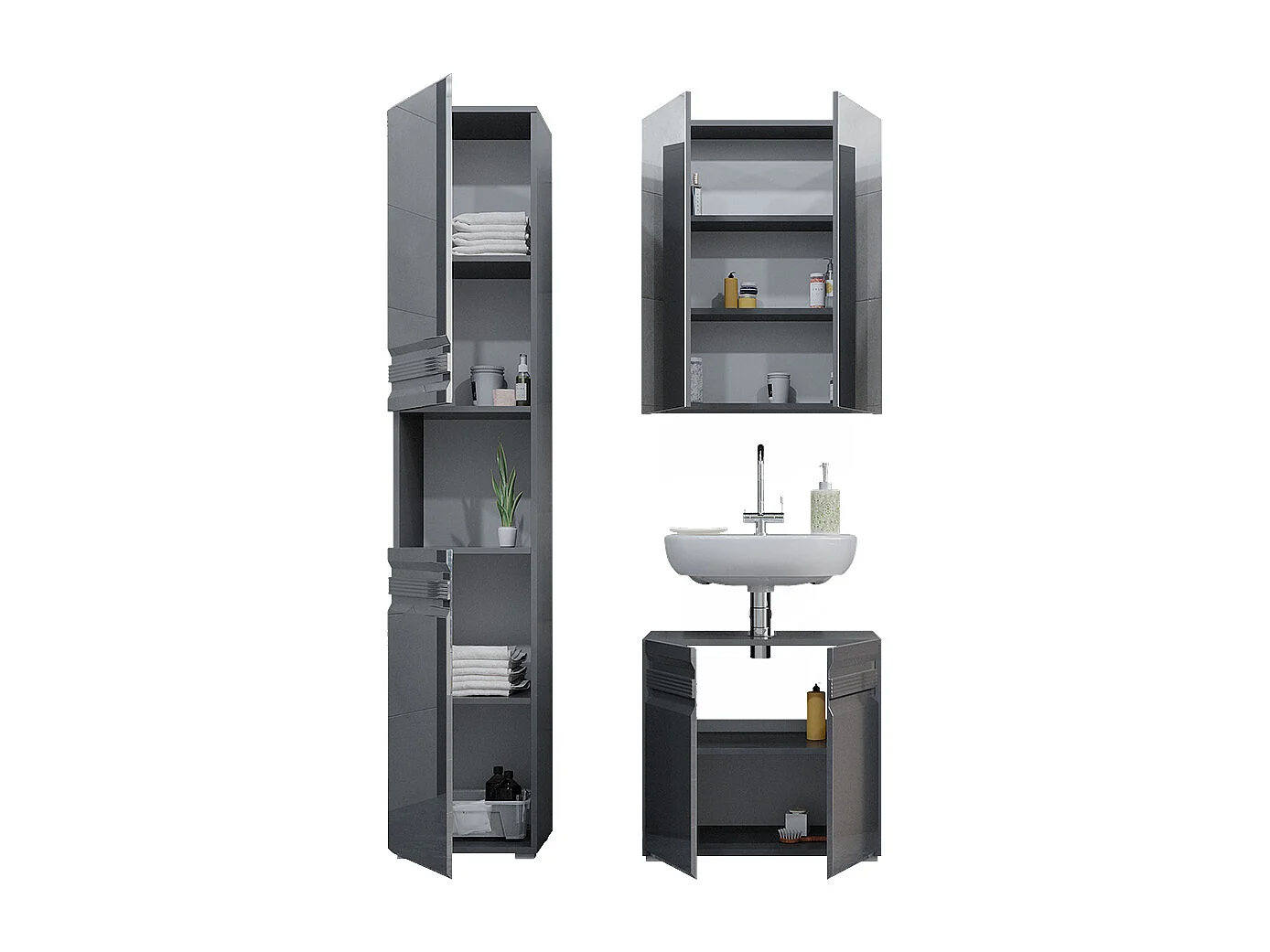 Conjunto de muebles de baño antracita alto brillo 56x34x60 fredd