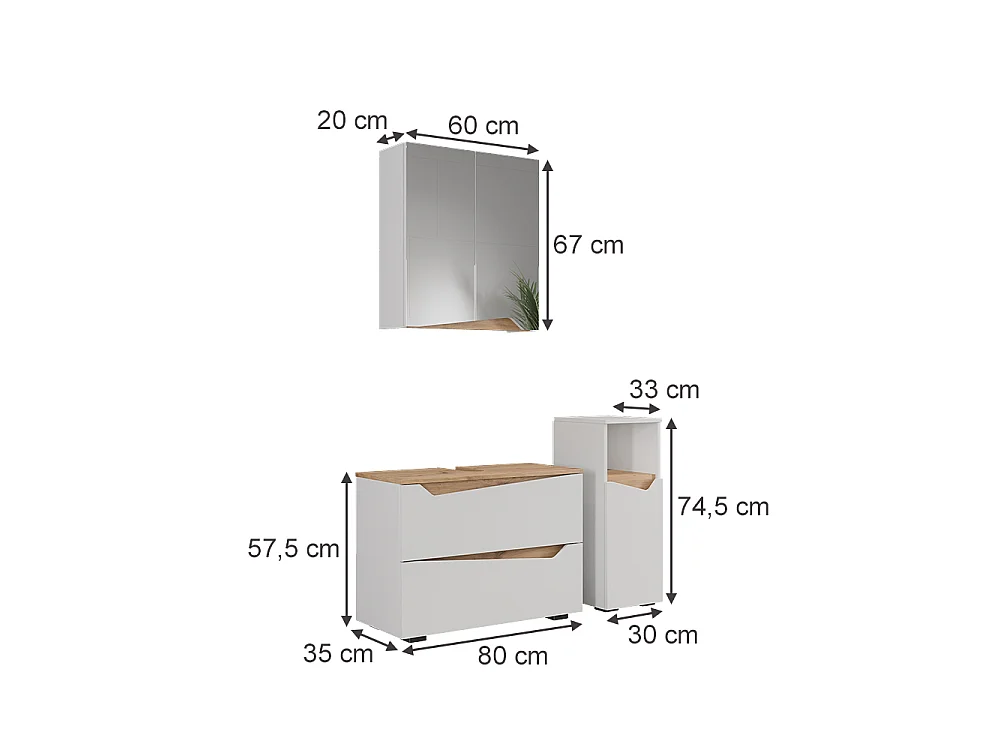 Meubles bain blanc 80x35x57.5 marelle