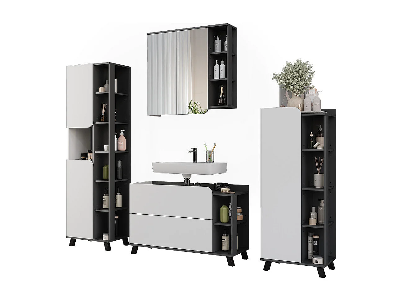 Conjunto de muebles de baño antracita/blanco 100x35x65 karen