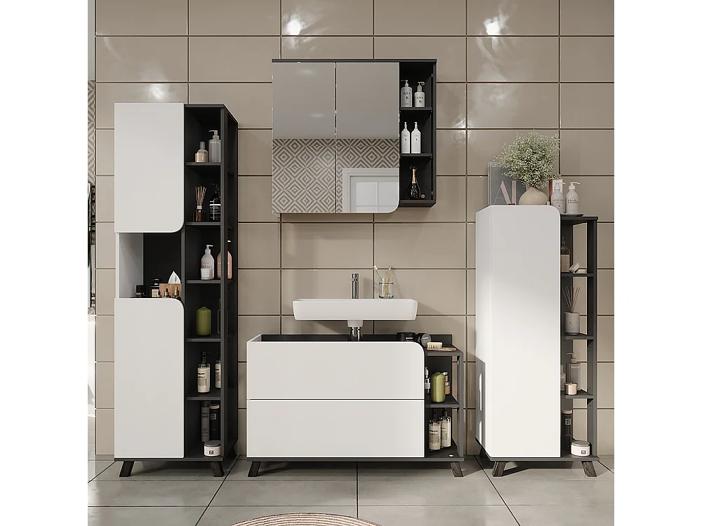 Ensemble de meubles de salle de bain anthracite/blanc 100x35x65 karen