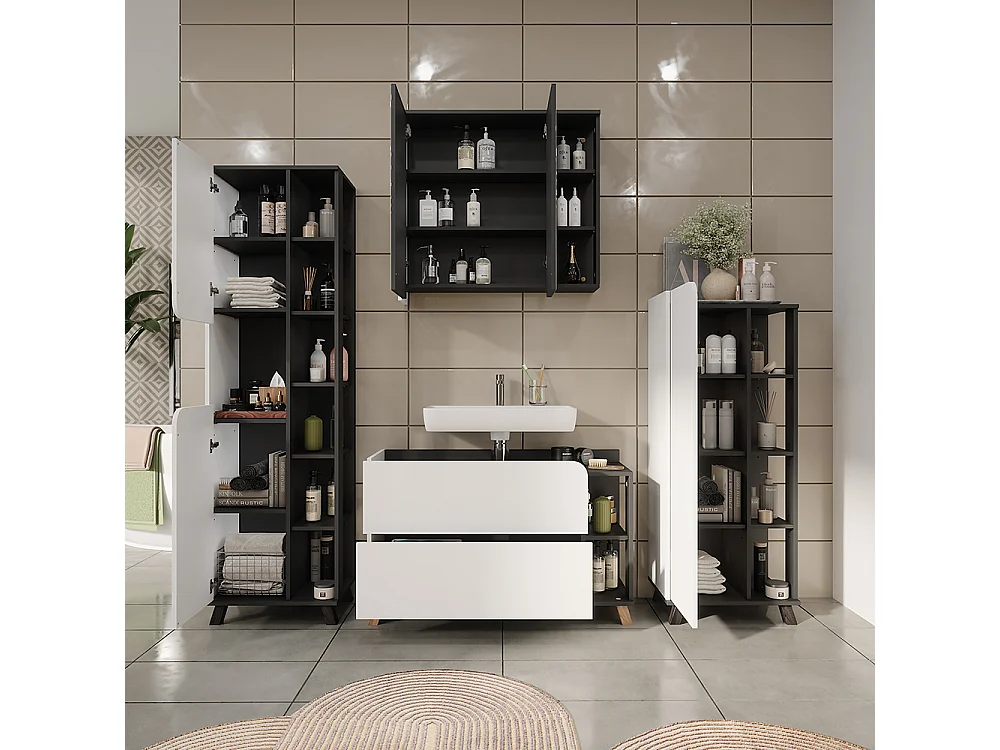 Ensemble de meubles de salle de bain anthracite/blanc 100x35x65 karen