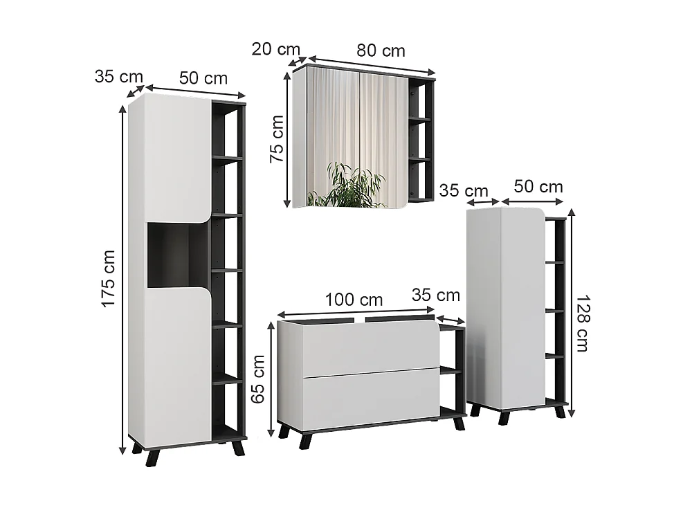 Ensemble de meubles de salle de bain anthracite/blanc 100x35x65 karen