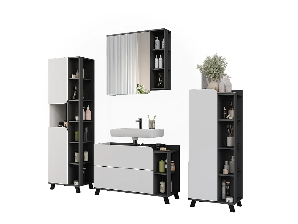 Ensemble de meubles de salle de bain anthracite/blanc 100x35x65 karen