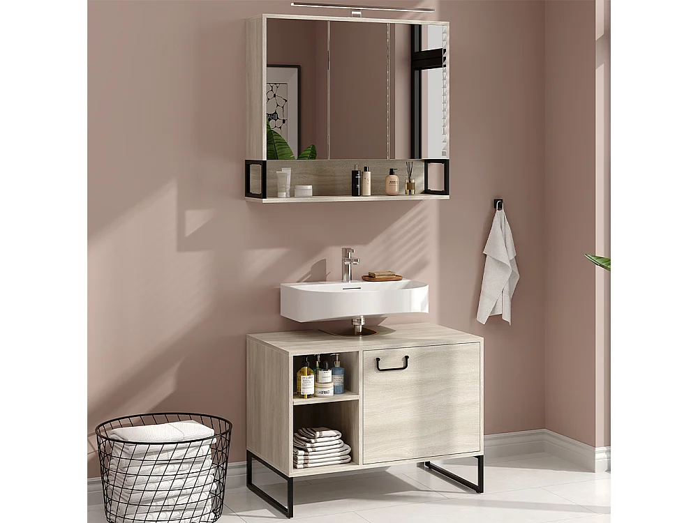 Badmöbel-Set eiche/schwarz 80x45.5x60 vionna