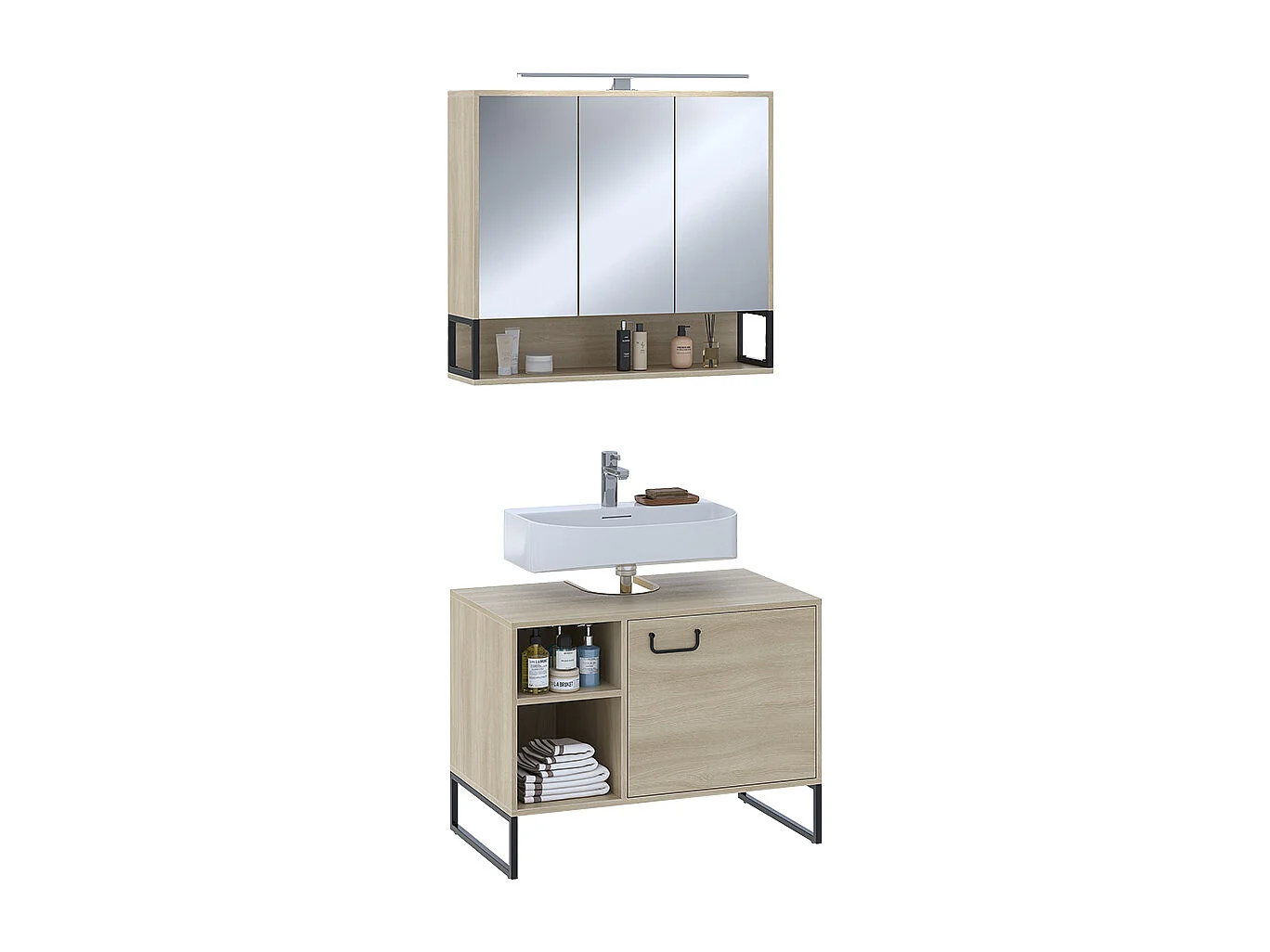 Badmöbel-Set eiche/schwarz 80x45.5x60 vionna