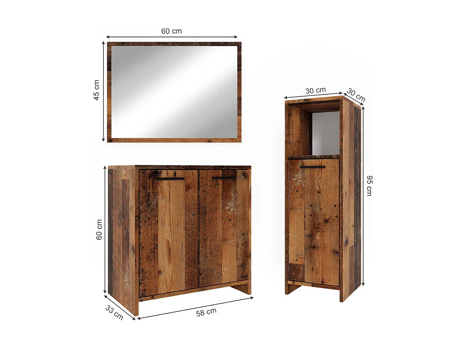 Conjunto de muebles de baño roble rústico 58x33x60 kiko