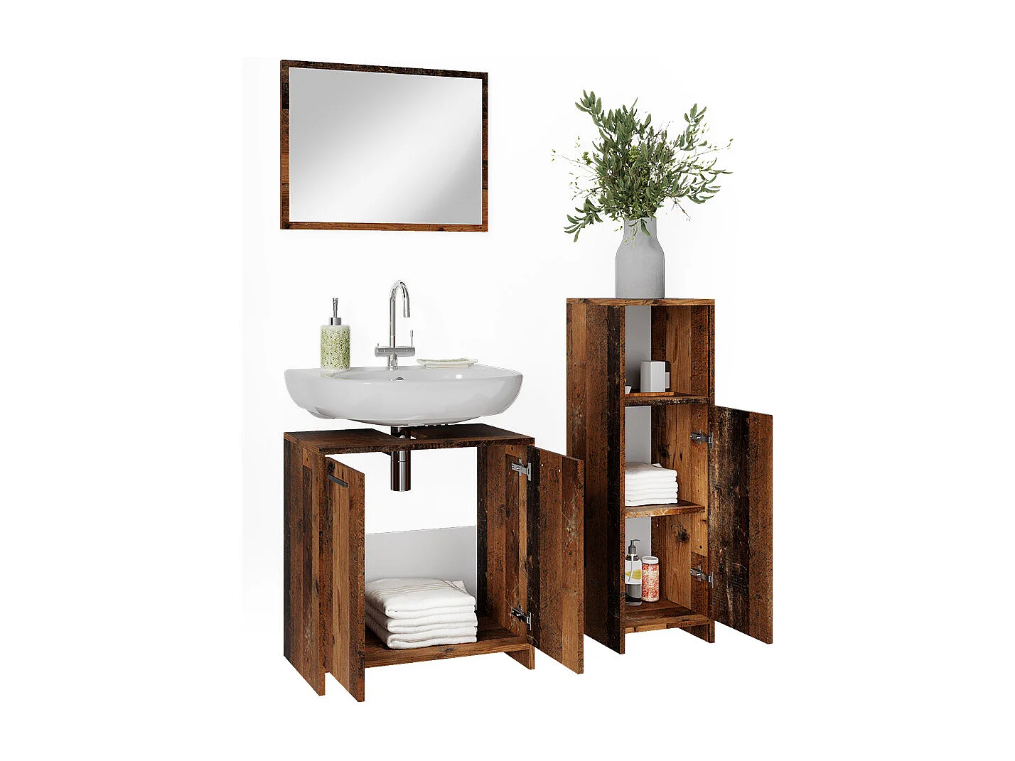 Conjunto de muebles de baño roble rústico 58x33x60 kiko