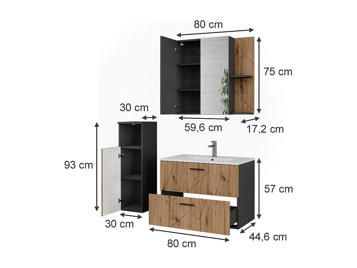 Set di mobili da bagno antracite/artisan 80x44.6x57 irma