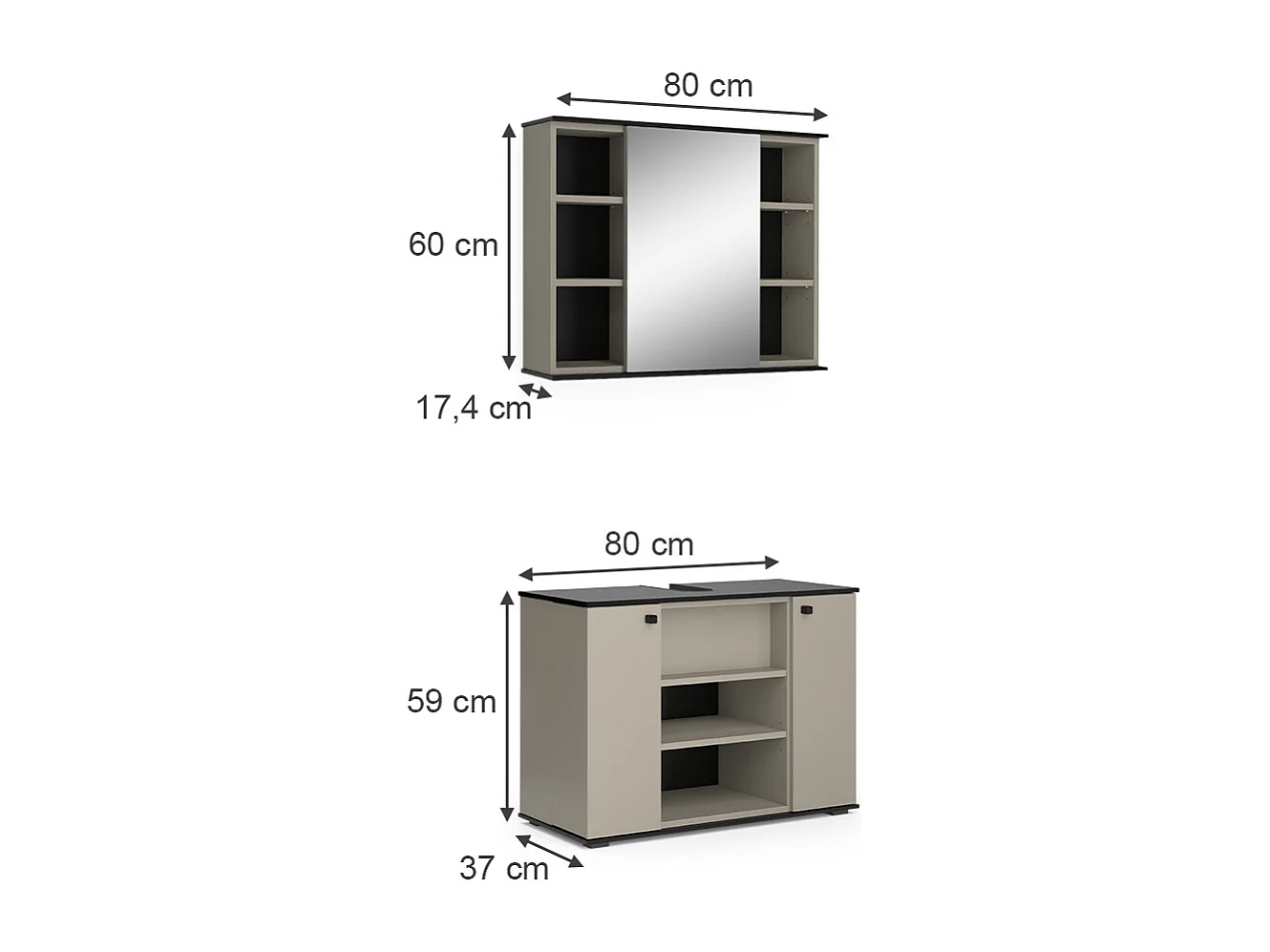 Meubles bain grège 80x37x59 joli