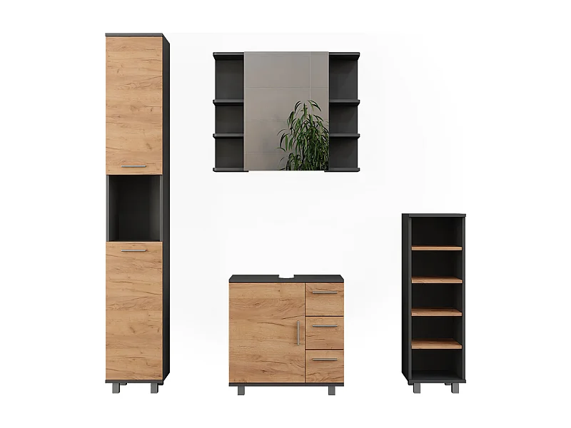 Set di mobili da bagno antracite/quercia dorata 60.2x33x60.8 ilias