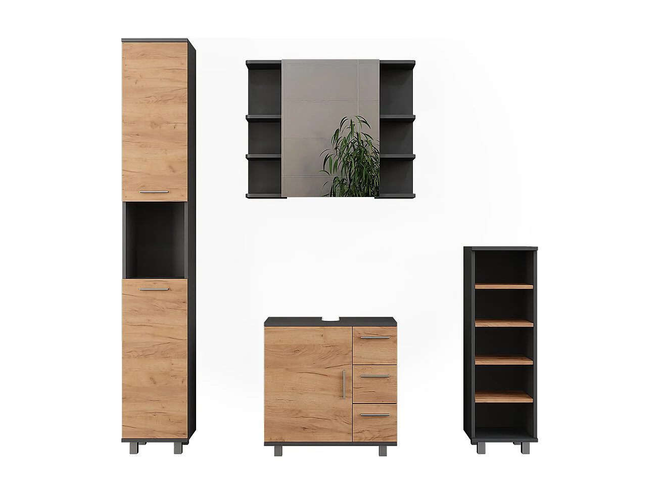 Set di mobili da bagno antracite/quercia dorata 60.2x33x60.8 ilias