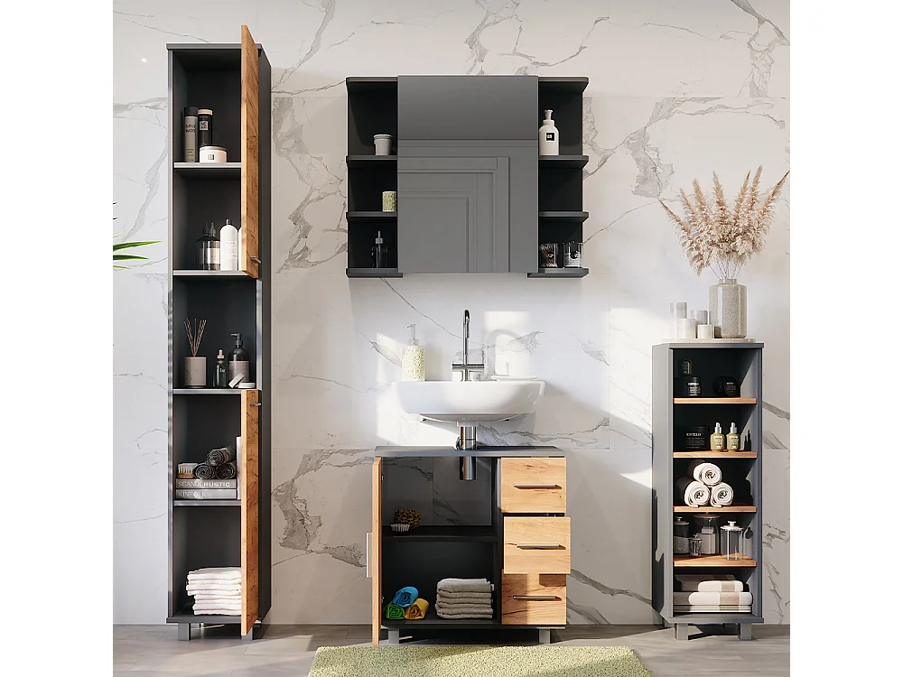 Meubles bain anthracite/chêne doré 60.2x33x60.8 ilias