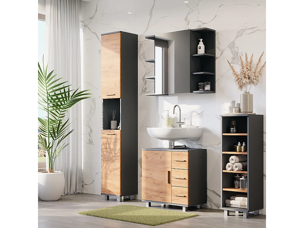 Meubles bain anthracite/chêne doré 60.2x33x60.8 ilias