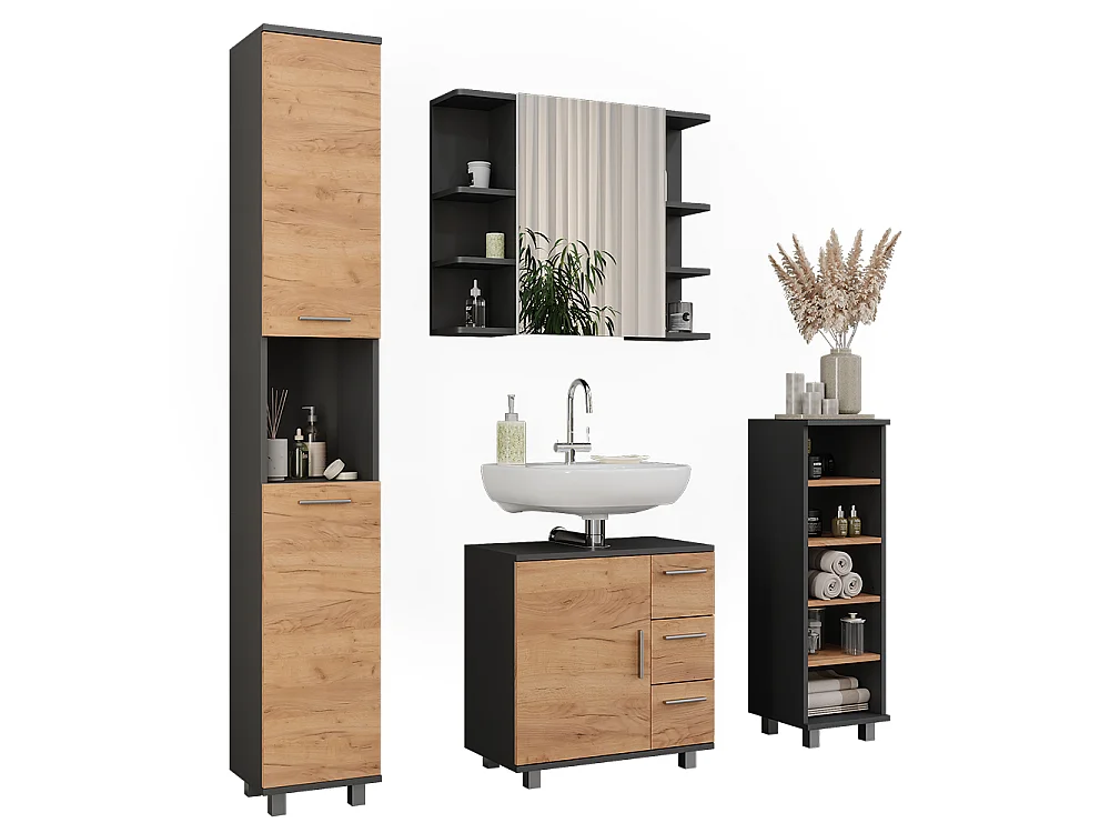 Meubles bain anthracite/chêne doré 60.2x33x60.8 ilias