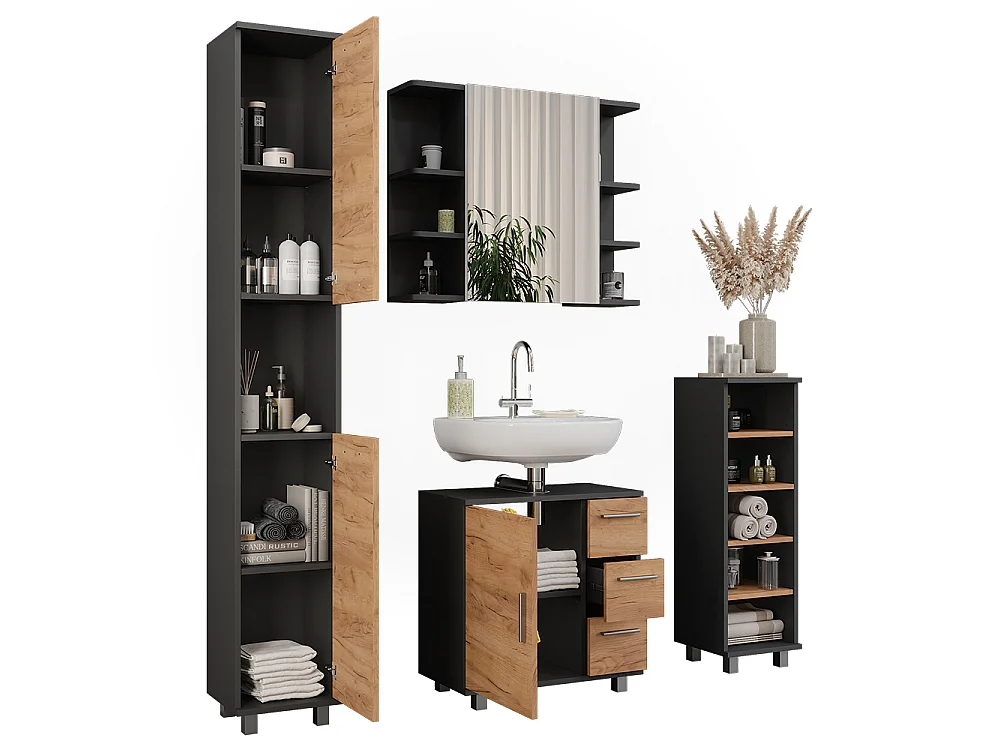 Meubles bain anthracite/chêne doré 60.2x33x60.8 ilias