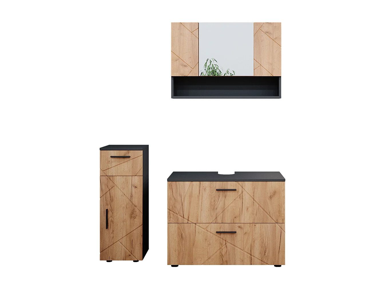 Set mobili bagno quercia dorata/antracite 80x41x58.6 irma