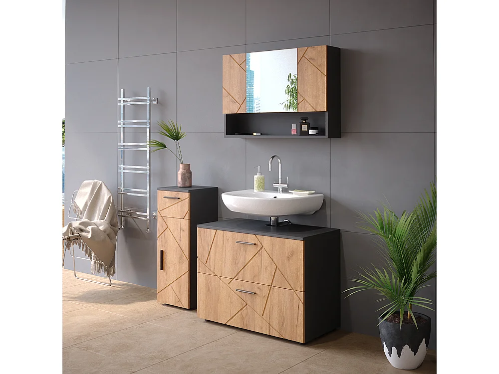 Set mobili bagno quercia dorata/antracite 80x41x58.6 irma
